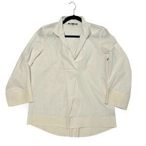 Lafayette 148 New York White Cream 3/4 Sleeve Notched Collar Blouse Size S